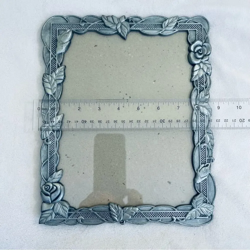 Vintage 1980s DECOREL Pewter Photo Picture Frame Ornate Rose Embossed Floral